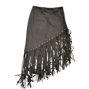 Main Strip Women's Fringe Asymmetrical Faux Suede Skirt Coachella Festival Sz S